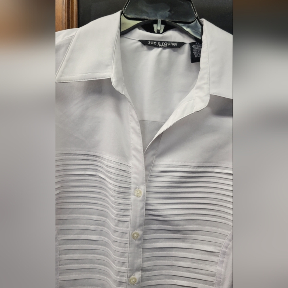 Zac & Rachel 2X White Button-Up Collared 3/4 Sleeve Shirt - Picture 5 of 6